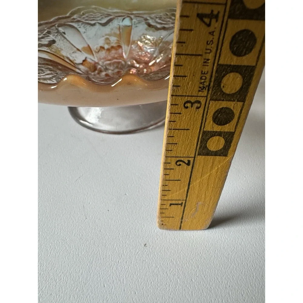 Antique Dugan Marigold Carnival Glass Double Stem Rose Ruffled Bowl 8.5 In